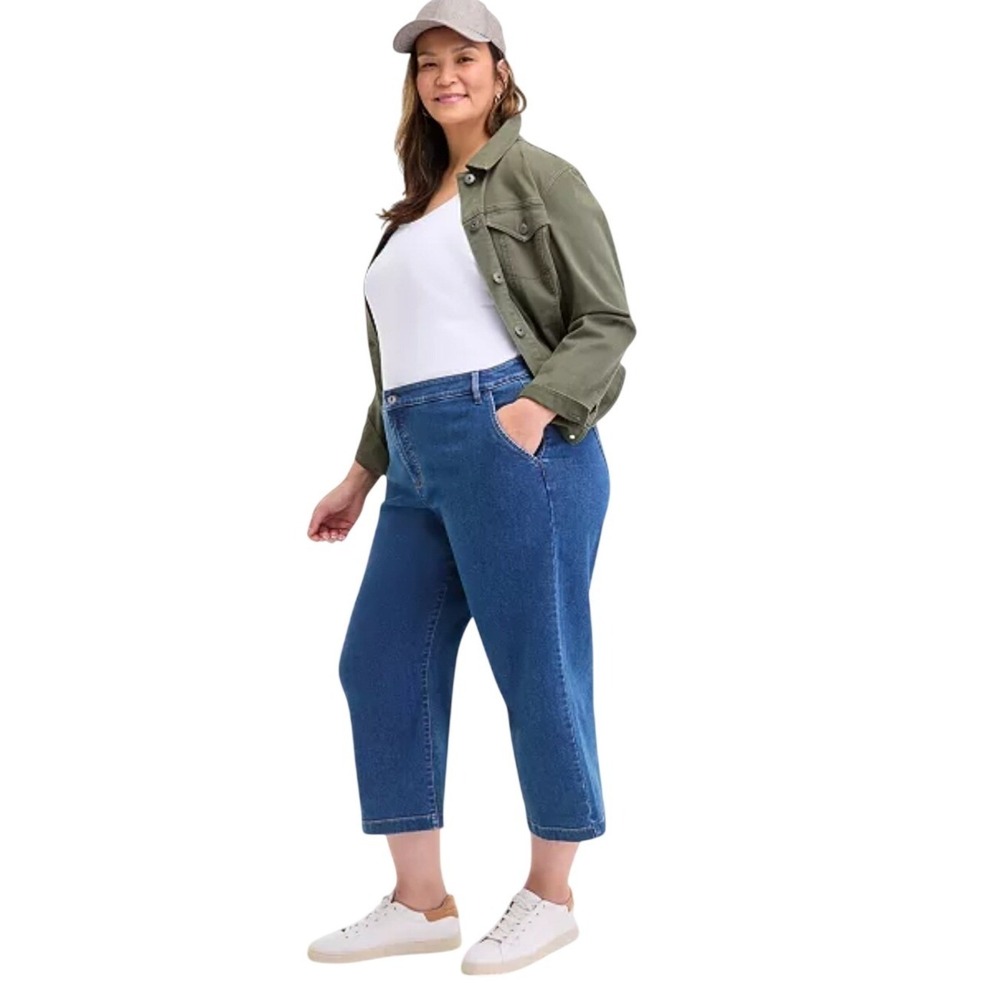 Faded Glory Womens Plus 24W Denim Capris Medium Stone Wash Crop Jeans FGW24007